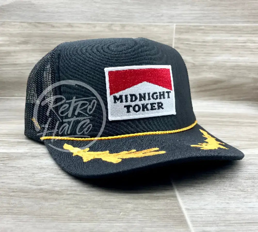 Midnight Toker Patch on Black Meshback Trucker Hat w/Scrambled Eggs