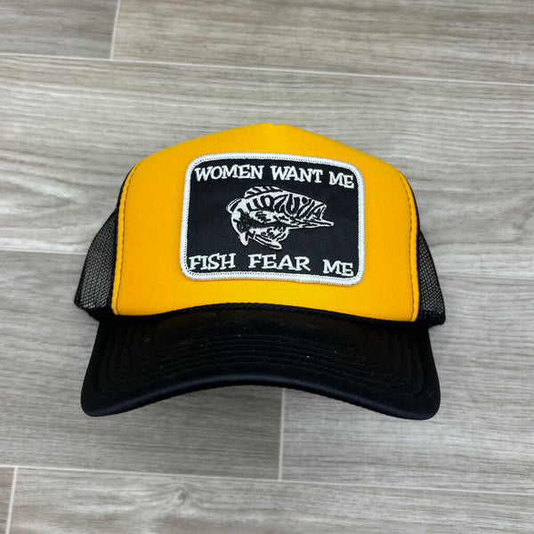 Women Want Me / Fish Fear Me on Red/White Meshback Trucker Hat