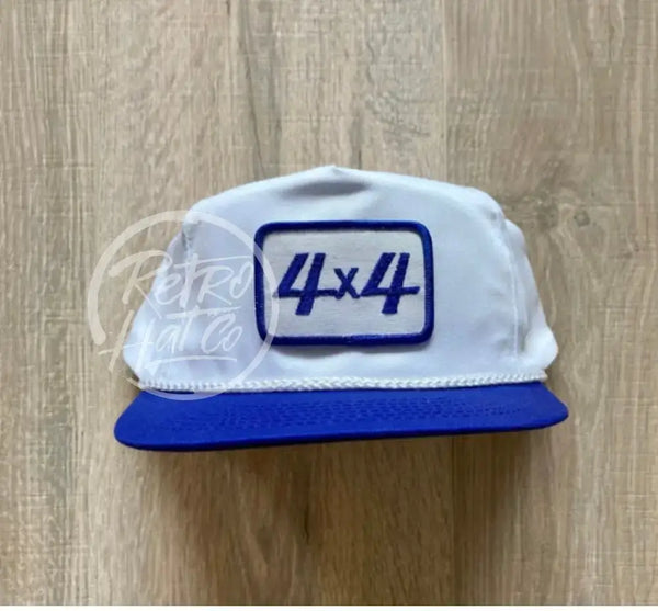 4X4 Off-Road Patch On Retro White/Blue Rope Hat Ready To Go