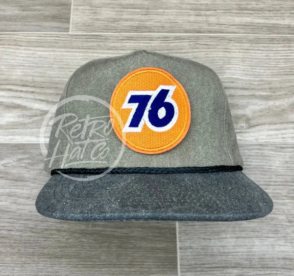 76 Gas Station Patch On Stonewashed Sand/Charcoal Retro Rope Hat Ready To Go