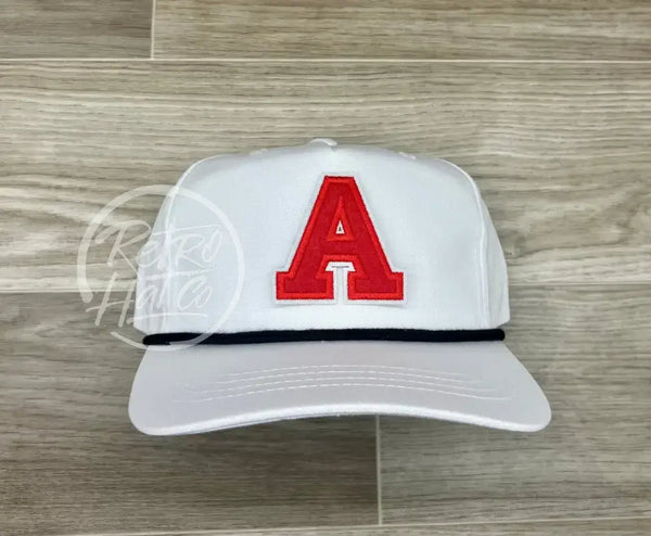 A Letter Patch On White Retro Hat W/Black Rope Ready To Go
