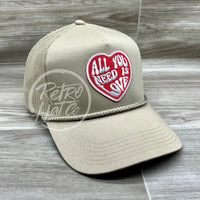 All You Need Is Love On Tan Meshback Trucker Hat Ready To Go