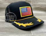 American Flag Patch On Black Trucker Hat W/Scrambled Eggs Ready To Go