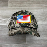 American Flag Patch On Realtree Camo Retro Hat W/Black Rope Ready To Go