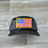 American Flag Patch On Retro Rope Hat Gray W/Black Ready To Go