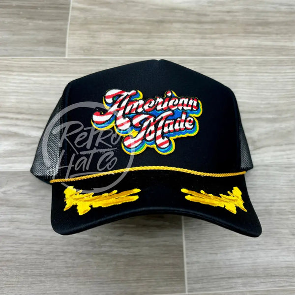 American Made Patch On Black Meshback Trucker Hat W/Scrambled Eggs Ready To Go
