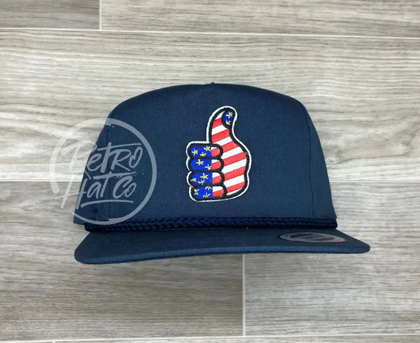American Thumb On Blue Classic Retro Rope Hat Ready To Go