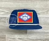 Arkansas State Flag (Gold Border) On Retro Poly Rope Hat Blue Ready To Go