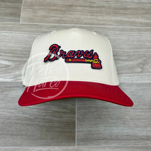 Atlanta Braves Patch On Natural/Red Retro Hat Ready To Go