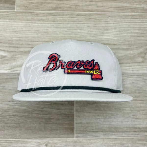 Atlanta Braves Patch On Smoke Gray Retro Hat W/Black Rope Ready To Go