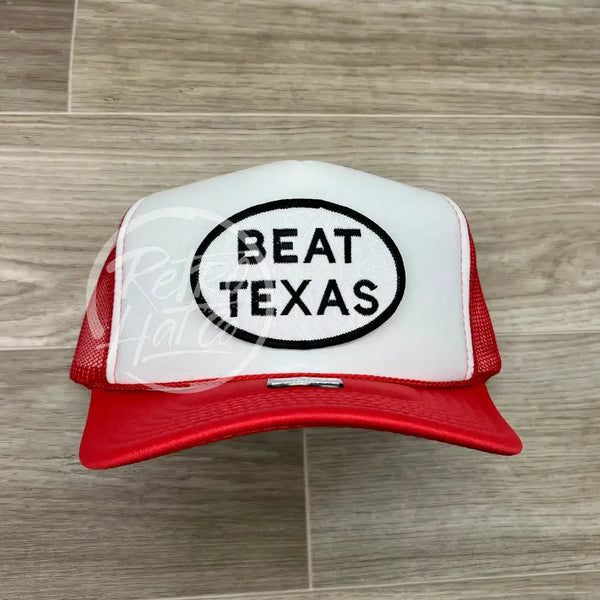 Beat Texas Patch On Red/White Meshback Trucker Hat Ready To Go