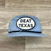Beat Texas Patch On Retro Rope Hat Baby Blue W/Black Ready To Go