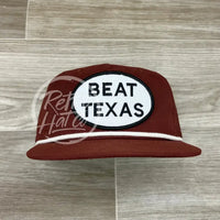 Beat Texas Patch On Retro Rope Hat Maroon W/White Ready To Go