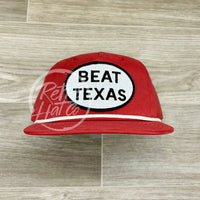 Beat Texas Patch On Retro Rope Hat Red W/White Ready To Go