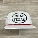 Beat Texas Patch On Retro Rope Hat White W/Red Ready To Go
