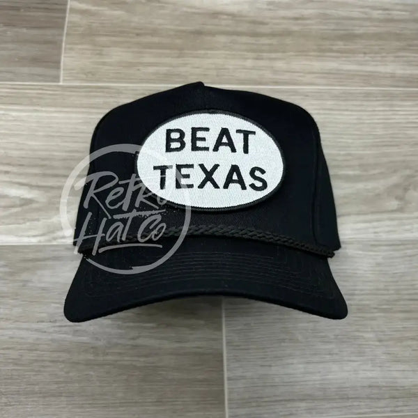 Beat Texas Patch On Tall Black Retro Rope Hat Ready To Go