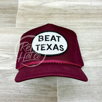 Beat Texas Patch On Tall Maroon Retro Rope Hat Ready To Go