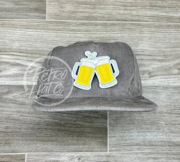 Beer Mugs / Cheers Patch On Corduroy Hat With Snapback Ready To Go