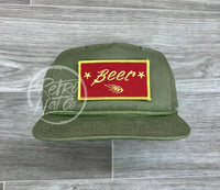 Beer / Wheat Patch On Retro Rope Hat Solid Olive Ready To Go