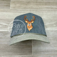 Big Buck / Deer On 2-Tone Stonewashed Retro Rope Hat Charcoal/Sand Ready To Go