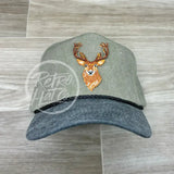 Big Buck / Deer On 2-Tone Stonewashed Retro Rope Hat Sand/Charcoal Ready To Go