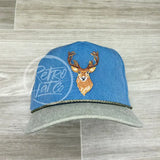 Big Buck / Deer On 2-Tone Stonewashed Retro Rope Hat Sky/Sand Ready To Go