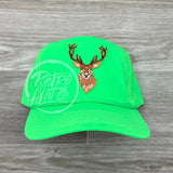 Big Buck / Deer On Neon Nylon Retro Rope Hat Lime Ready To Go