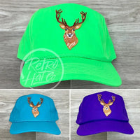 Big Buck / Deer On Neon Nylon Retro Rope Hat Ready To Go