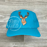 Big Buck / Deer On Neon Nylon Retro Rope Hat Turquoise Ready To Go