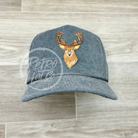 Big Buck / Deer On Stonewashed Retro Rope Hat Charcoal Ready To Go