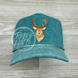 Big Buck / Deer On Stonewashed Retro Rope Hat Teal Ready To Go