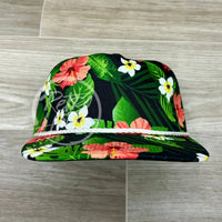 Black Hawaiian Strapback Hat W/White Rope Hats