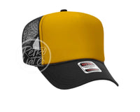 Blank Retro Foam Front Meshback Trucker Rope Hat Black / Gold Hats