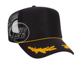 Blank Retro Foam Front Meshback Trucker Rope Hat Black W/ Scrambled Eggs Hats