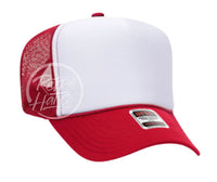 Blank Retro Foam Front Meshback Trucker Rope Hat Red / White Hats