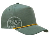 Blank Solid Stonewashed Canvas Hat W/Colored Rope Green / Gold Hats