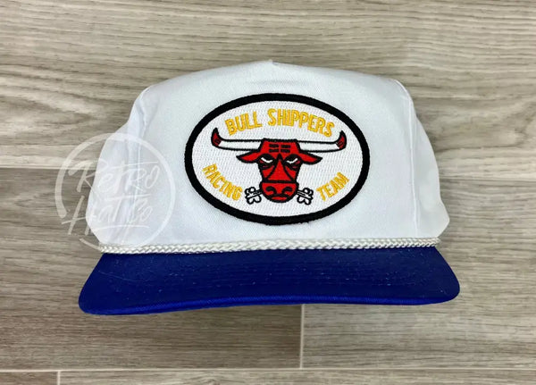 Bull Shippers Racing Team Patch On White/Blue Retro Rope Hat Ready To Go