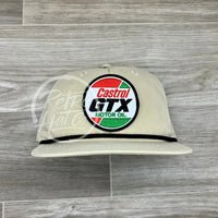 Castrol Gtx Motor Oil Patch On Retro Rope Hat Beige W/Black Ready To Go