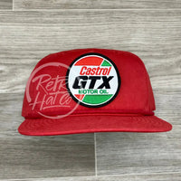 Castrol Gtx Motor Oil Patch On Retro Rope Hat Solid Red Ready To Go