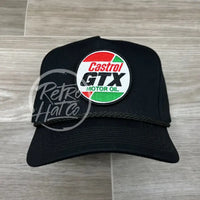 Castrol Gtx Motor Oil Patch On Tall Black Retro Rope Hat Ready To Go