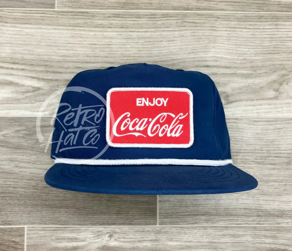 Enjoy Coca-Cola Patch On Retro Poly Rope Hat Navy Ready To Go