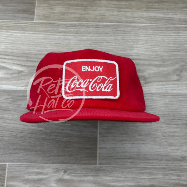 Coke (Coca-Cola) Patch on Red Corduroy Hat Ready to Go