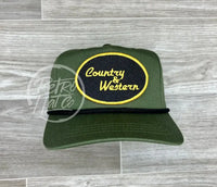 Country & Western On Retro Rope Hat Olive W/Black Ready To Go
