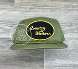 Country & Western On Retro Rope Hat Solid Olive Ready To Go