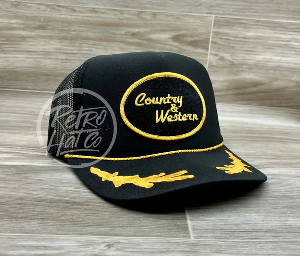 Country & Western Patch On Meshback Trucker Hat Black W/Scrambled Eggs Ready To Go