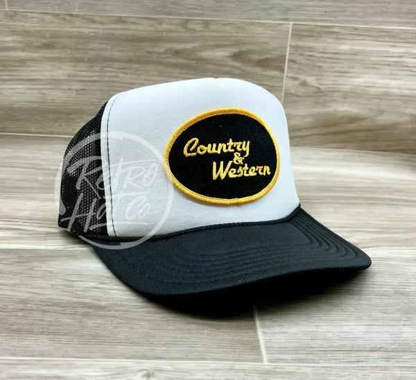 Country & Western Patch On Meshback Trucker Hat Black/White Ready To Go