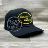 Country & Western Patch On Tall Black Retro Rope Hat Ready To Go