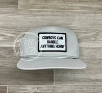 Cowboys Can Handle Anything Horny (B&W) On Retro Rope Hat Smoke Gray Ready To Go
