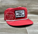 Cowboys Can Handle Anything Horny Patch (B&W) On Retro Poly Rope Hat Red Ready To Go