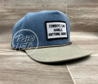 Cowboys Can Handle Anything Horny Patch (B&W) On Sky/Sand Stonewashed Retro Rope Hat Ready To Go